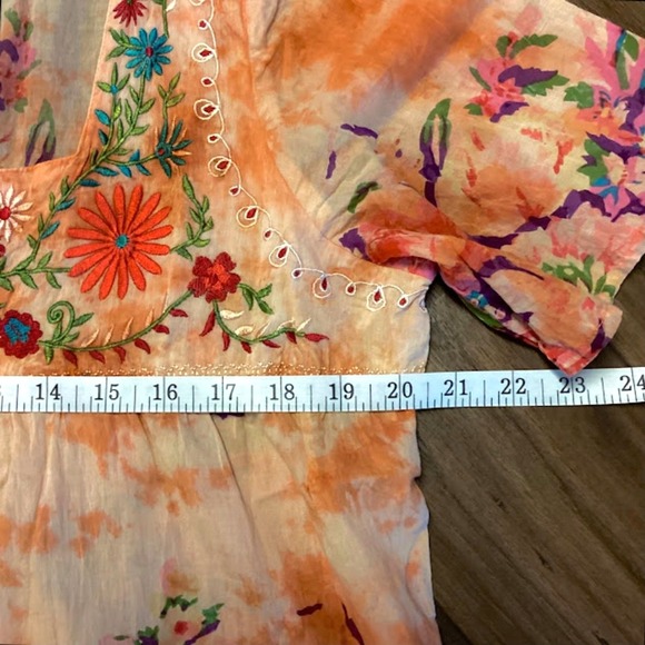 Vintage Goa Square Neck Floral Embroidered Boho Women's Top in Mango ~ Large NWT - Picture 8 of 11
